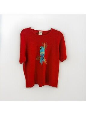 Allison Daley Blouse Macaw Parrot Themed Multicolor Short Sleeve Sz L